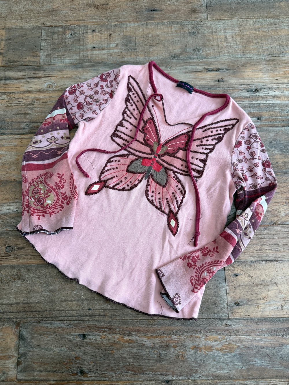FANG Butterfly Pink Beaded Long sleeve
